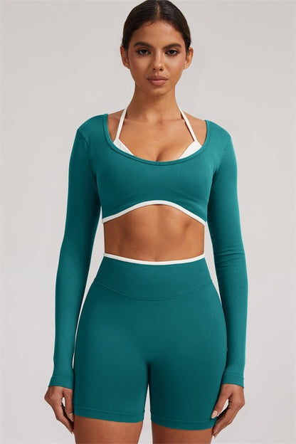 Long Sleeve Crop top Shorts 2-Piece Set