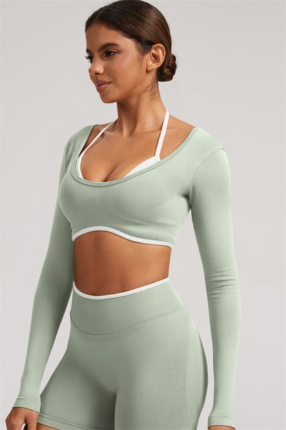 Long Sleeve Crop top Shorts 2-Piece Set