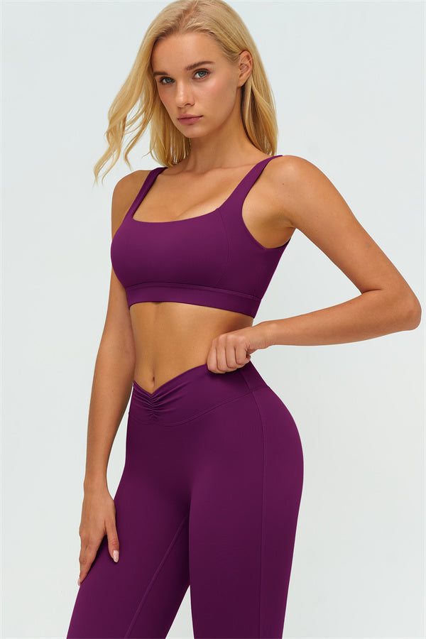 V-Back Sports Bra Flared Leggings 2-Piece Set