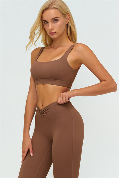 V-Back Sports Bra Flared Leggings 2-Piece Set