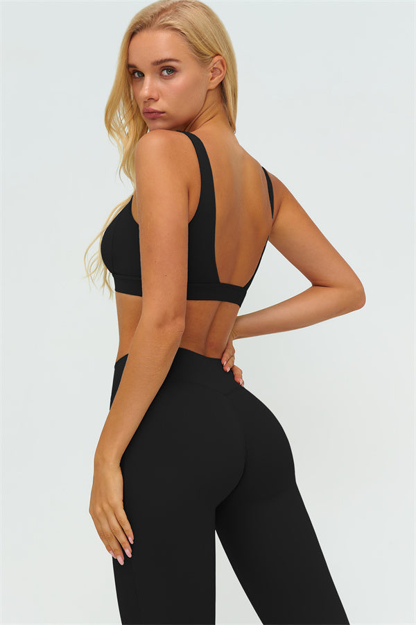 V-Back Sports Bra Flared Leggings 2-Piece Set