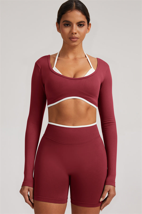 Long Sleeve Crop top Shorts 2-Piece Set