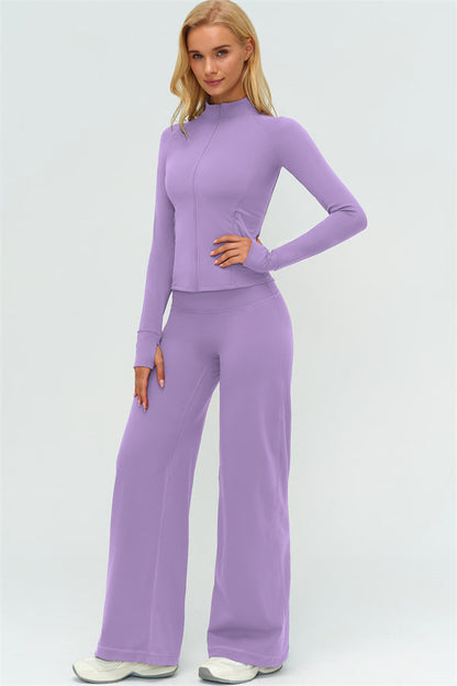 Zip Jacket New Straight Leg Pants 2-Piece Set