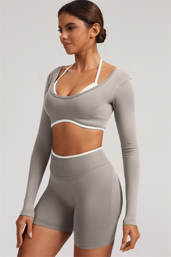 Long Sleeve Crop top Shorts 2-Piece Set
