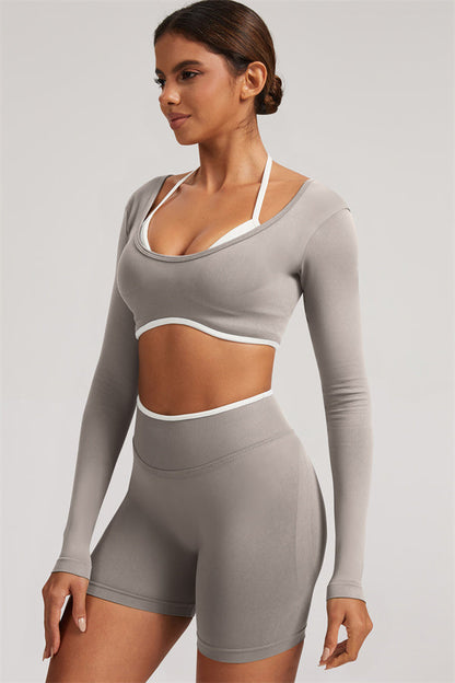 Long Sleeve Crop top Shorts 2-Piece Set