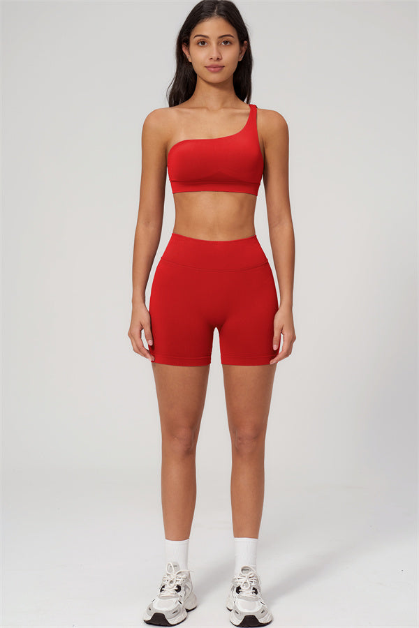 One-Shoulder Sports Bra Shorts 2-Piece Set
