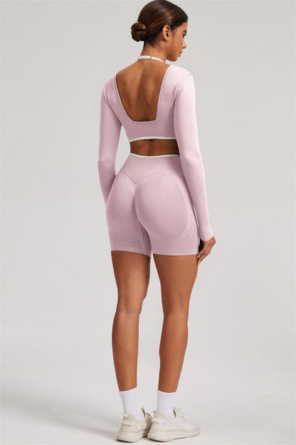 Long Sleeve Crop top Shorts 2-Piece Set