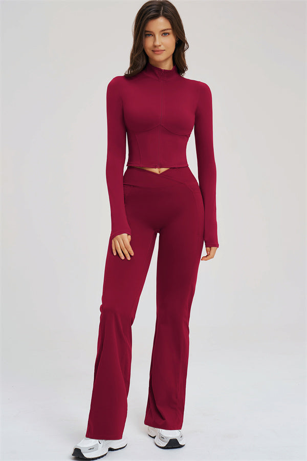 Zip Jacket + Flared Leggings 2-Piece Set