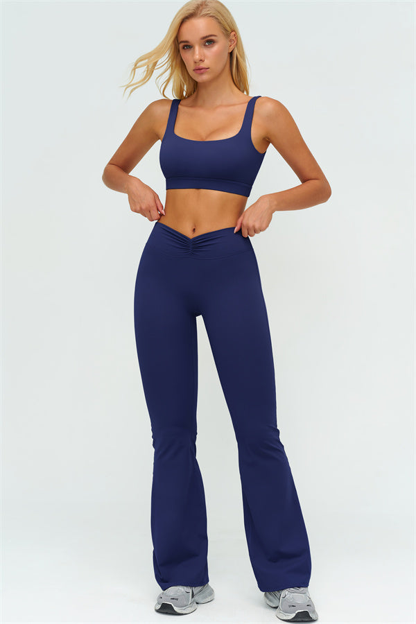V-Back Sports Bra Flared Leggings 2-Piece Set
