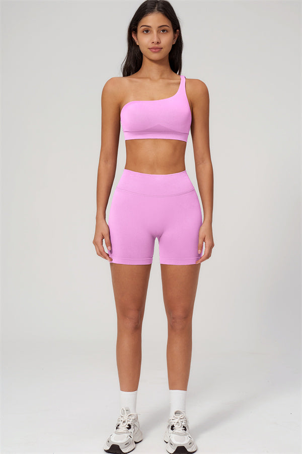 One-Shoulder Sports Bra Shorts 2-Piece Set