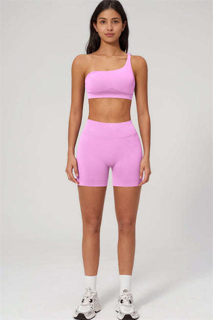 One-Shoulder Sports Bra Shorts 2-Piece Set