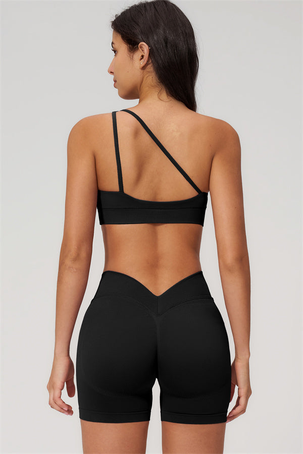 One-Shoulder Sports Bra Shorts 2-Piece Set