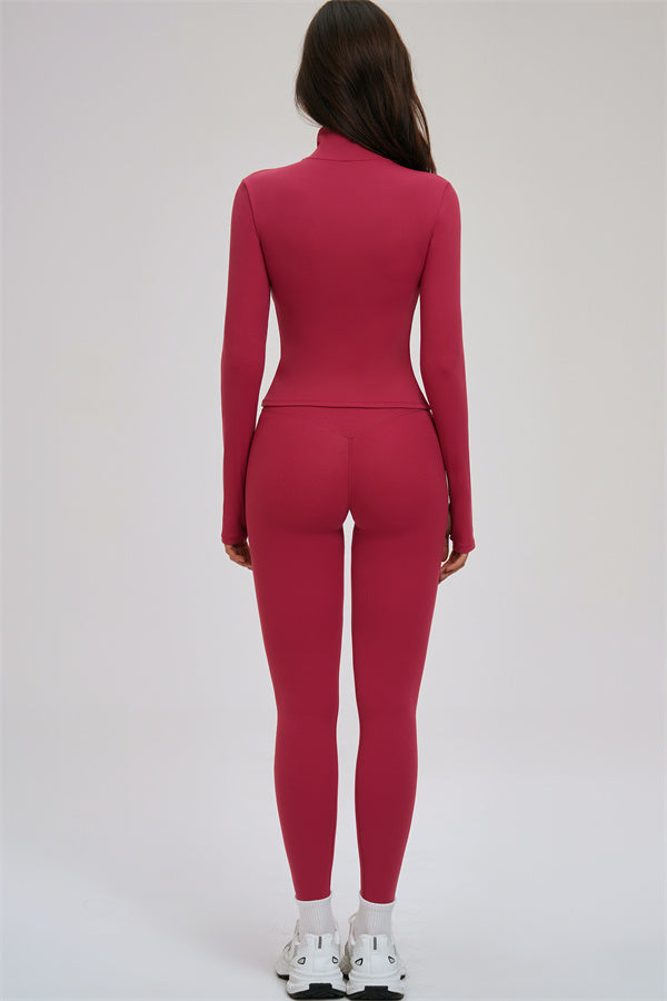 Zip Jacket Cross Back Sports Bra Leggings 3-Piece Set