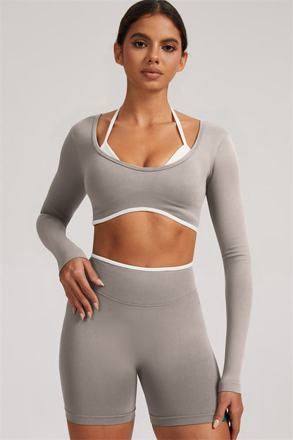 Long Sleeve Crop top Shorts 2-Piece Set