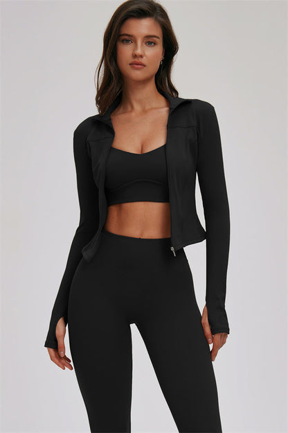 Zip Jacket Cross Back Sports Bra Leggings 3-Piece Set