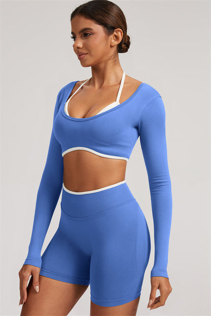Long Sleeve Crop top Shorts 2-Piece Set