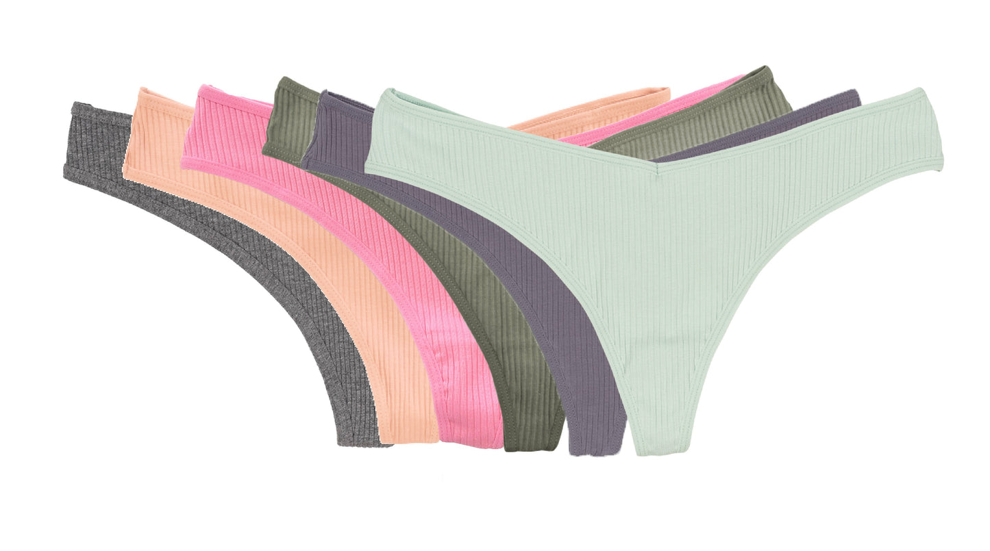 Cotton Rib Thong 6 Pack, XS-2X
