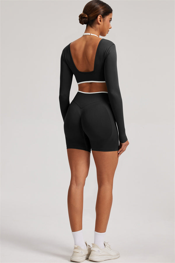 Long Sleeve Crop top Shorts 2-Piece Set
