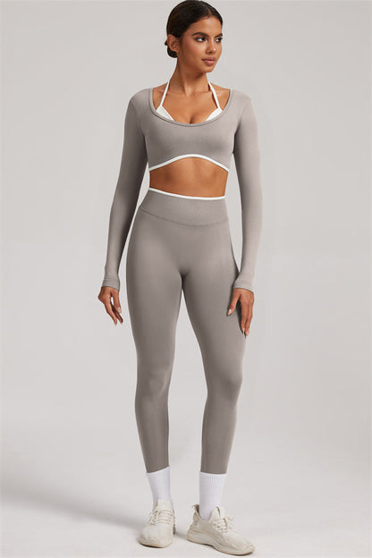 Long Sleeve + Crop Top Leggings 2-Piece Set