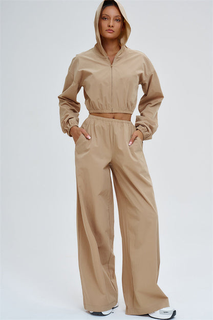 Crop Hoodie + Sweatpants 2-Piece Set