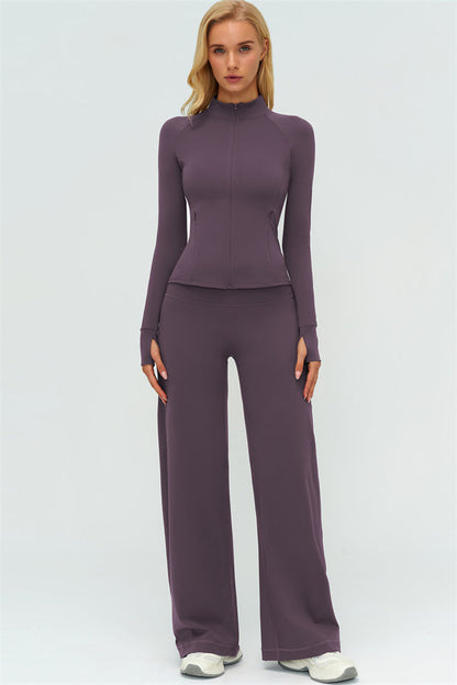 Zip Jacket New Straight Leg Pants 2-Piece Set