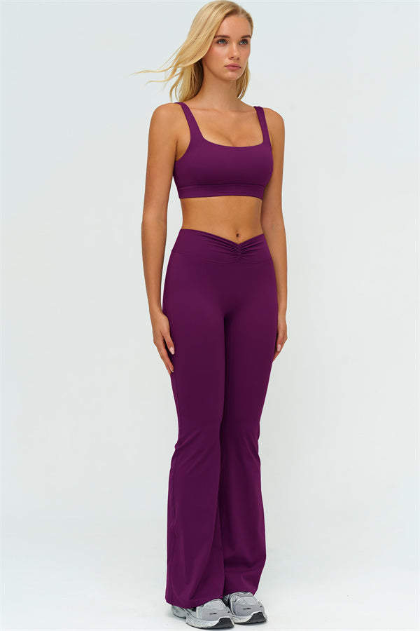 V-Back Sports Bra Flared Leggings 2-Piece Set