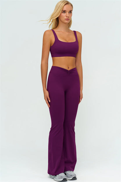 V-Back Sports Bra Flared Leggings 2-Piece Set