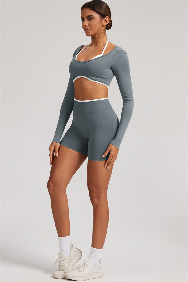 Long Sleeve Crop top Shorts 2-Piece Set