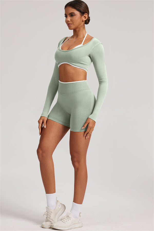 Long Sleeve Crop top Shorts 2-Piece Set