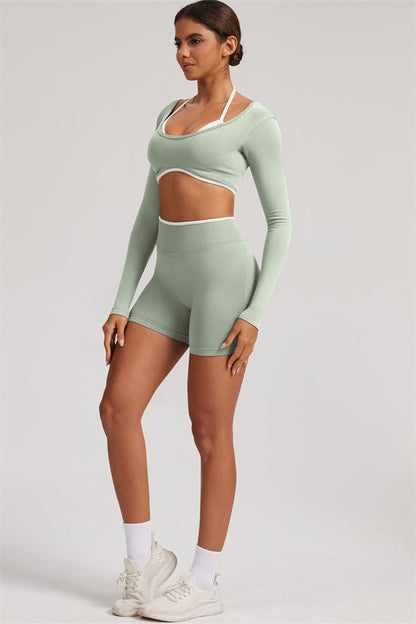 Long Sleeve Crop top Shorts 2-Piece Set
