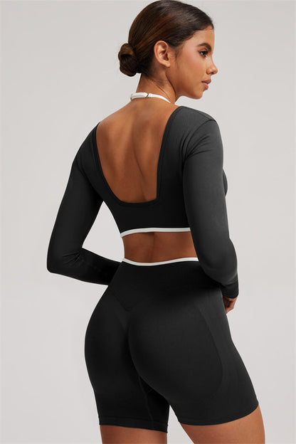 Long Sleeve Crop top Shorts 2-Piece Set