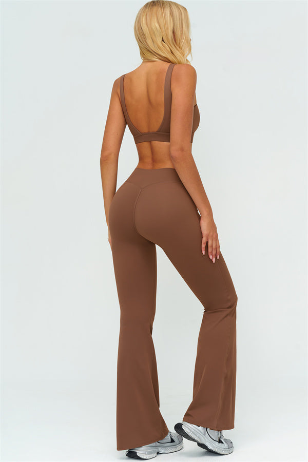 V-Back Sports Bra Flared Leggings 2-Piece Set
