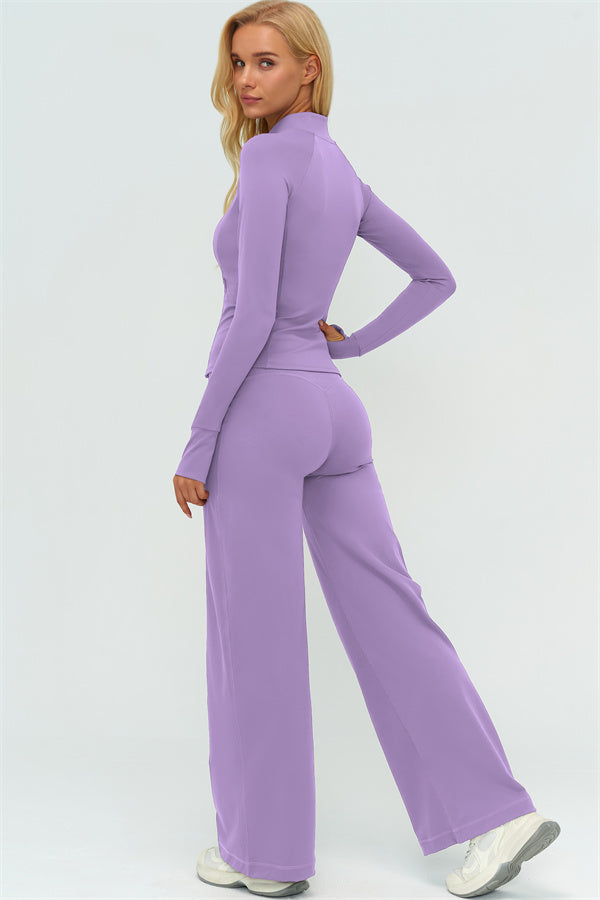 Zip Jacket New Straight Leg Pants 2-Piece Set