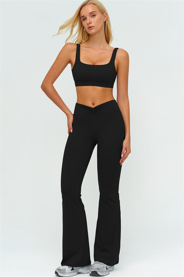 V-Back Sports Bra Flared Leggings 2-Piece Set