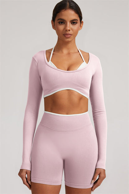 Long Sleeve Crop top Shorts 2-Piece Set