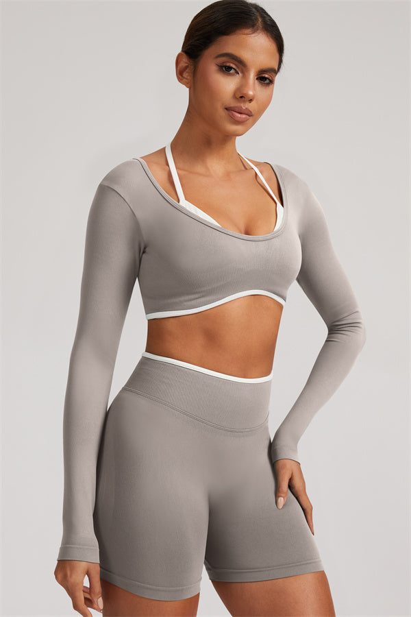 Long Sleeve Crop top Shorts 2-Piece Set