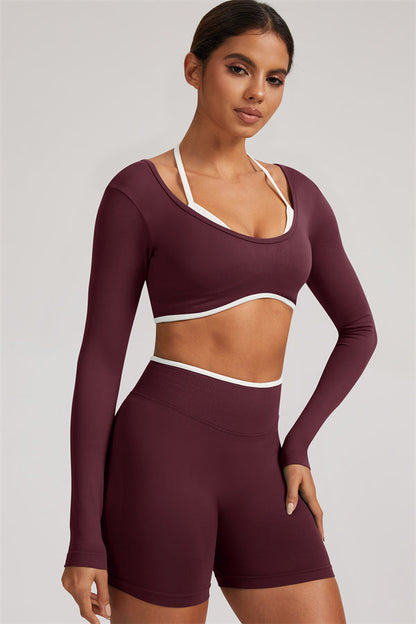 Long Sleeve Crop top Shorts 2-Piece Set