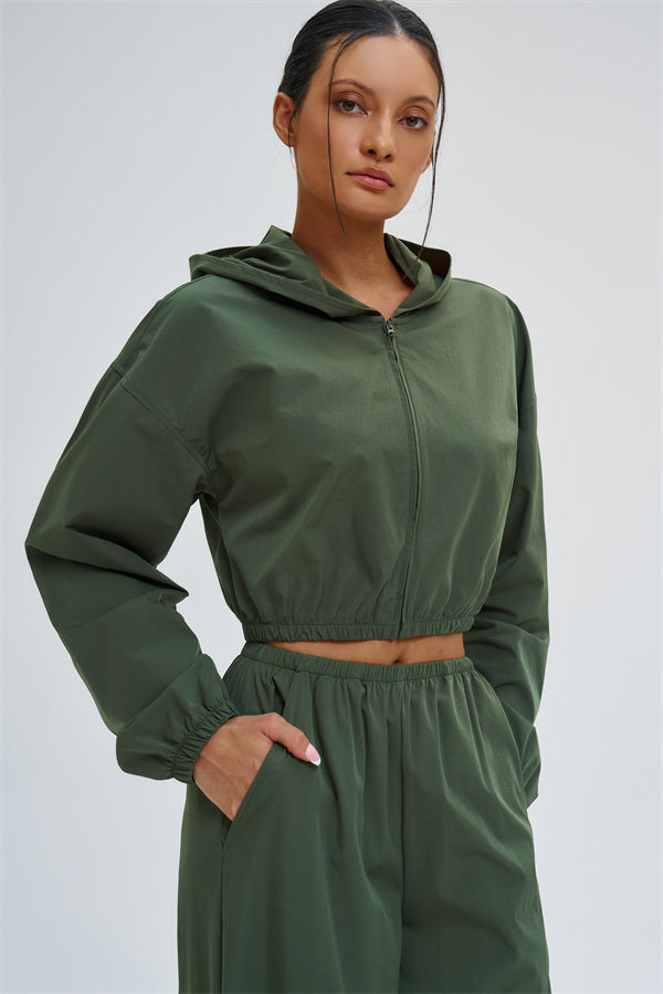 Crop Hoodie + Sweatpants 2-Piece Set