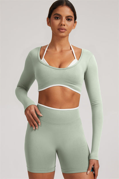 Long Sleeve Crop top Shorts 2-Piece Set