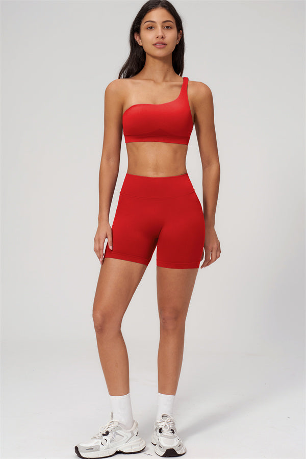 One-Shoulder Sports Bra Shorts 2-Piece Set