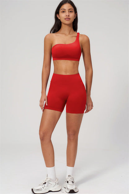 One-Shoulder Sports Bra Shorts 2-Piece Set
