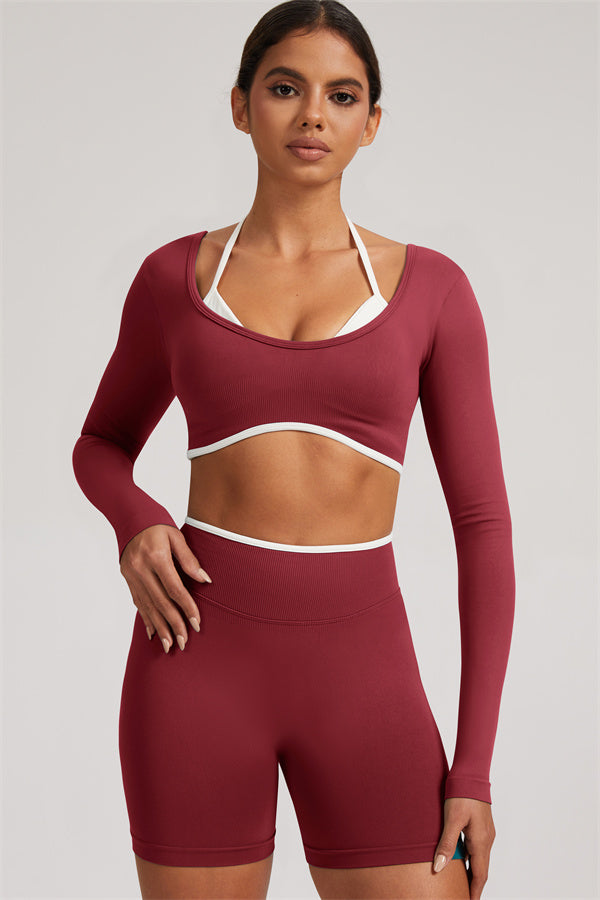 Long Sleeve Crop top Shorts 2-Piece Set