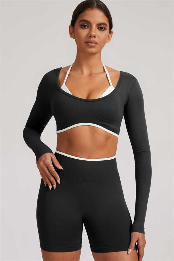 Long Sleeve Crop top Shorts 2-Piece Set