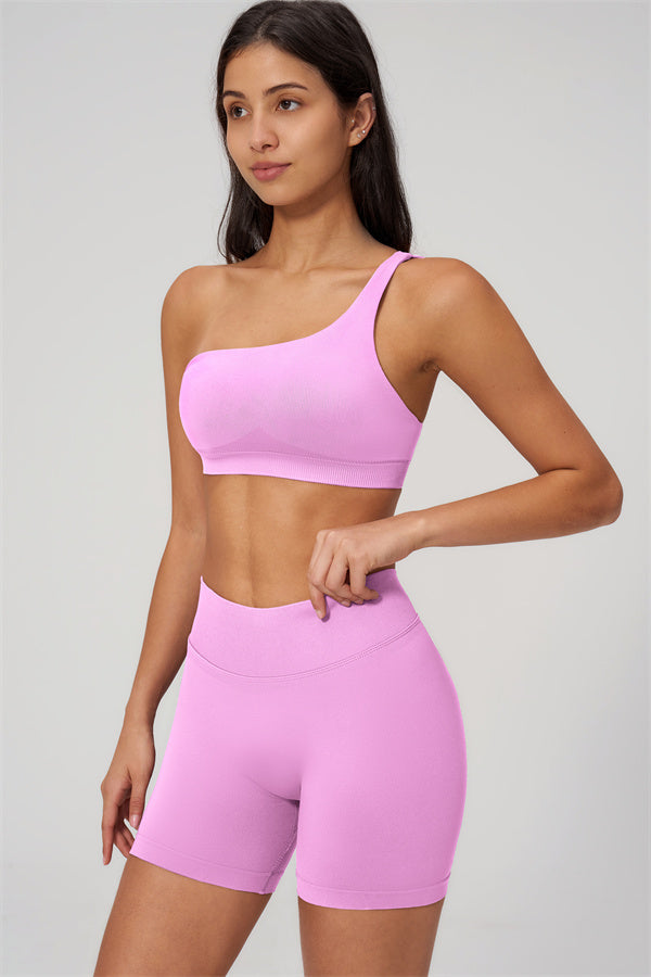 One-Shoulder Sports Bra Shorts 2-Piece Set