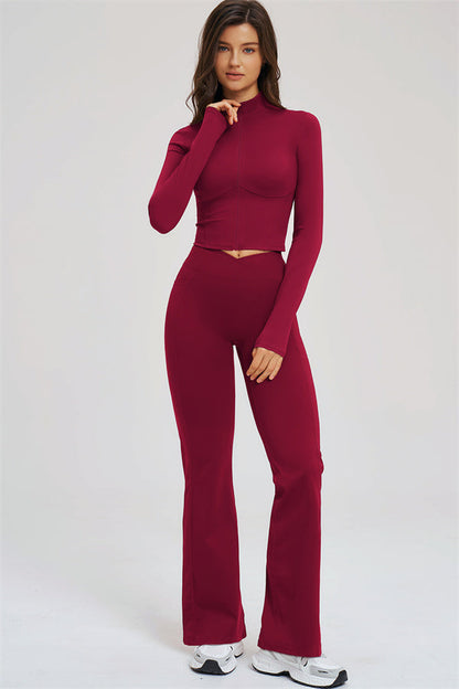 Zip Jacket + Flared Leggings 2-Piece Set