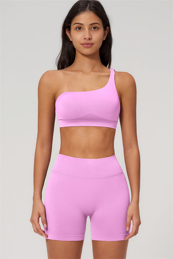 One-Shoulder Sports Bra Shorts 2-Piece Set