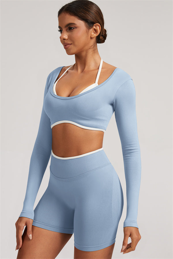Long Sleeve Crop top Shorts 2-Piece Set