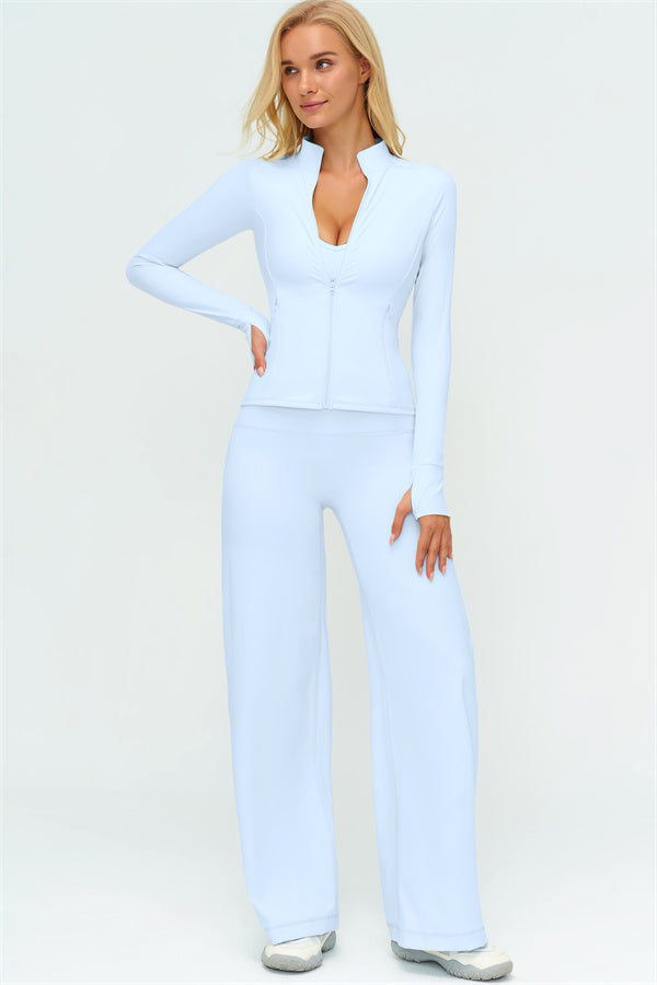 Zip Jacket New Straight Leg Pants 2-Piece Set