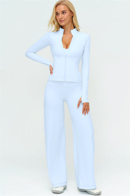 Zip Jacket New Straight Leg Pants 2-Piece Set
