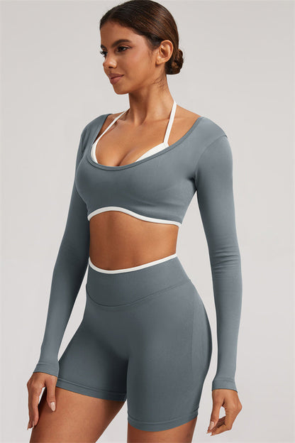 Long Sleeve Crop top Shorts 2-Piece Set